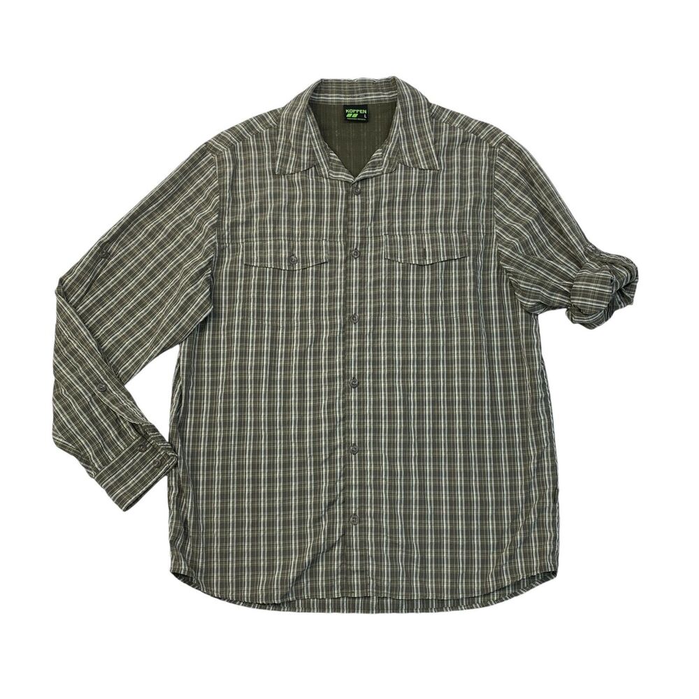 Koppen Shirt Mens L Large Herb Green Nylon Blend Tab Sleeve Outdoor Fishing